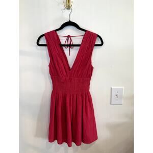 Abercrombie Pink Mini Dress Smocked Waist V Neck Flowy XS Petite